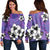 Hawaiian Plumeria Tribal Pink Polynesian Women's Off Shoulder Sweater Blue AH Black - Polynesian Pride