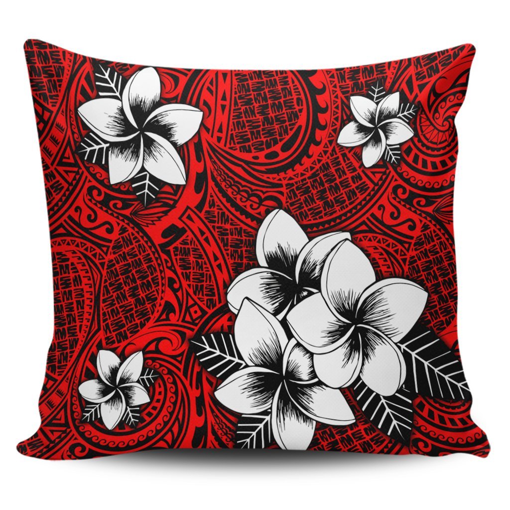 Hawaiian Plumeria Tribal Polynesian Pillow Covers Red AH Pillow Covers Black - Polynesian Pride