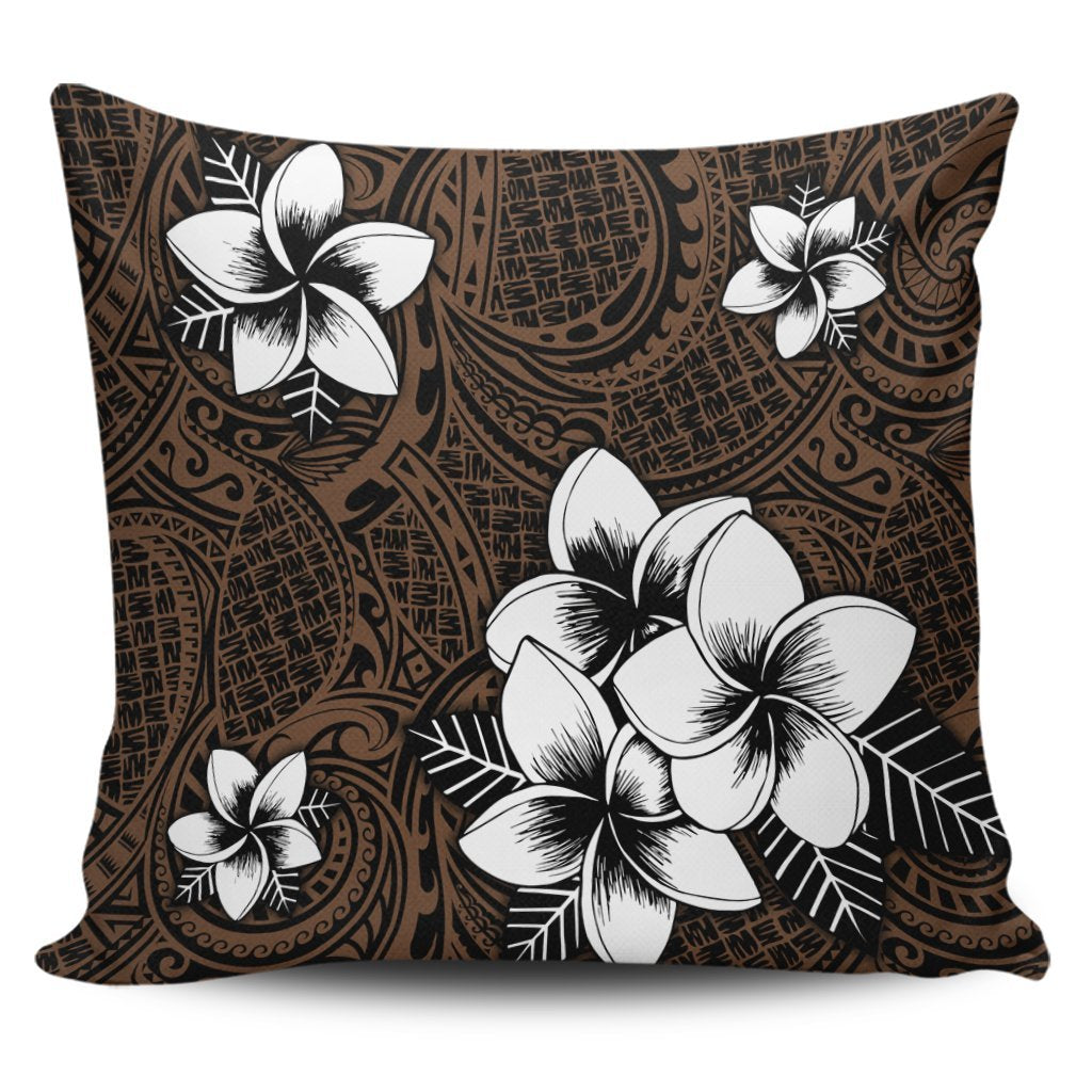 Hawaiian Plumeria Tribe Brown Polynesian Pillow Covers AH Pillow Covers Black - Polynesian Pride