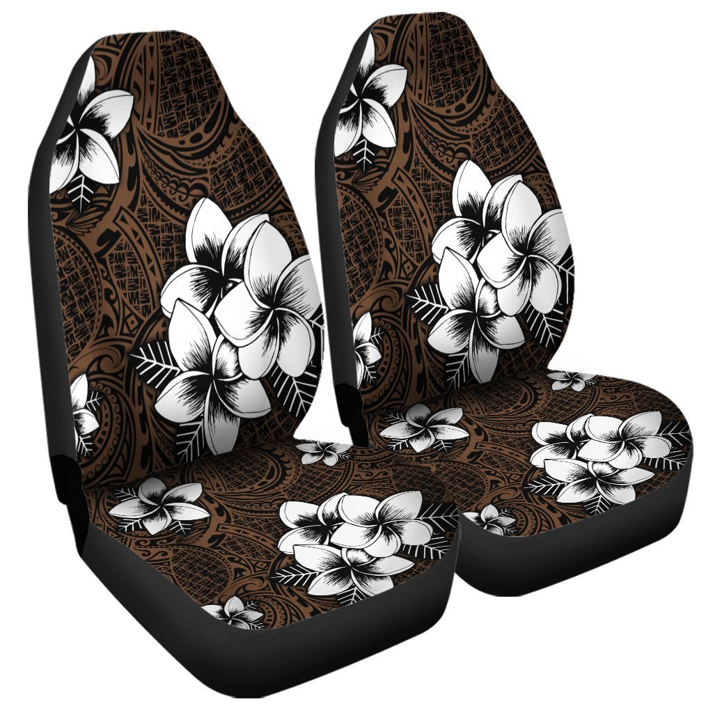 Hawaiian Plumeria Tribe Brown Polynesian Car Seat Covers AH Universal Fit Black - Polynesian Pride