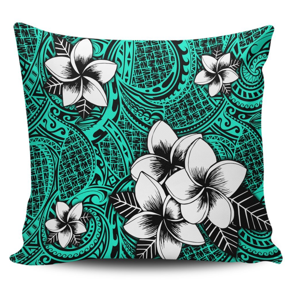 Hawaiian Plumeria Tribe Turquoise Polynesian Pillow Covers AH Pillow Covers Black - Polynesian Pride