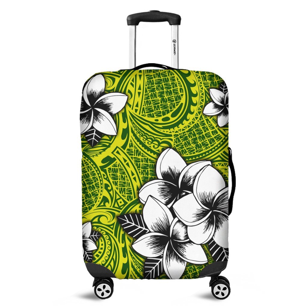 Hawaiian Plumeria Tribe Yellow Green Polynesian Luggage Covers AH Black - Polynesian Pride