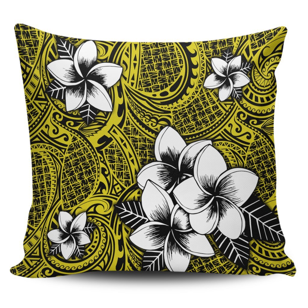 Hawaiian Plumeria Tribe Yellow Polynesian Pillow Covers AH Pillow Covers Black - Polynesian Pride