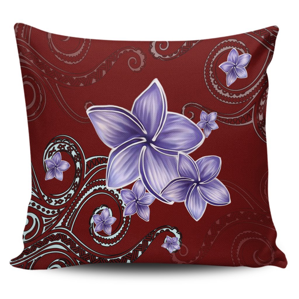 Hawaiian Plumeria Violet Polynesian Red Pillow Covers - AH Pillow Covers Black - Polynesian Pride