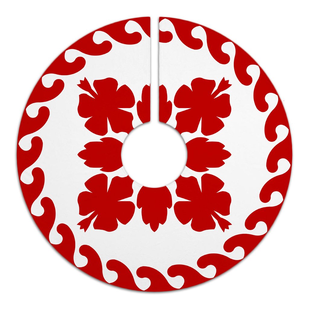 Hawaiian Quilt Pattern Hibiscus Tree Skirt - Red White - AH - Polynesian Pride