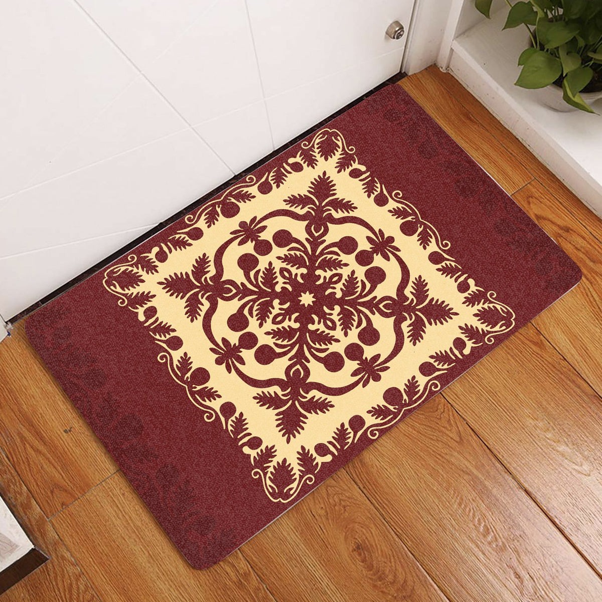 Hawaiian Quilt Royal – Door Mat – Black Door Mat Black - Polynesian Pride