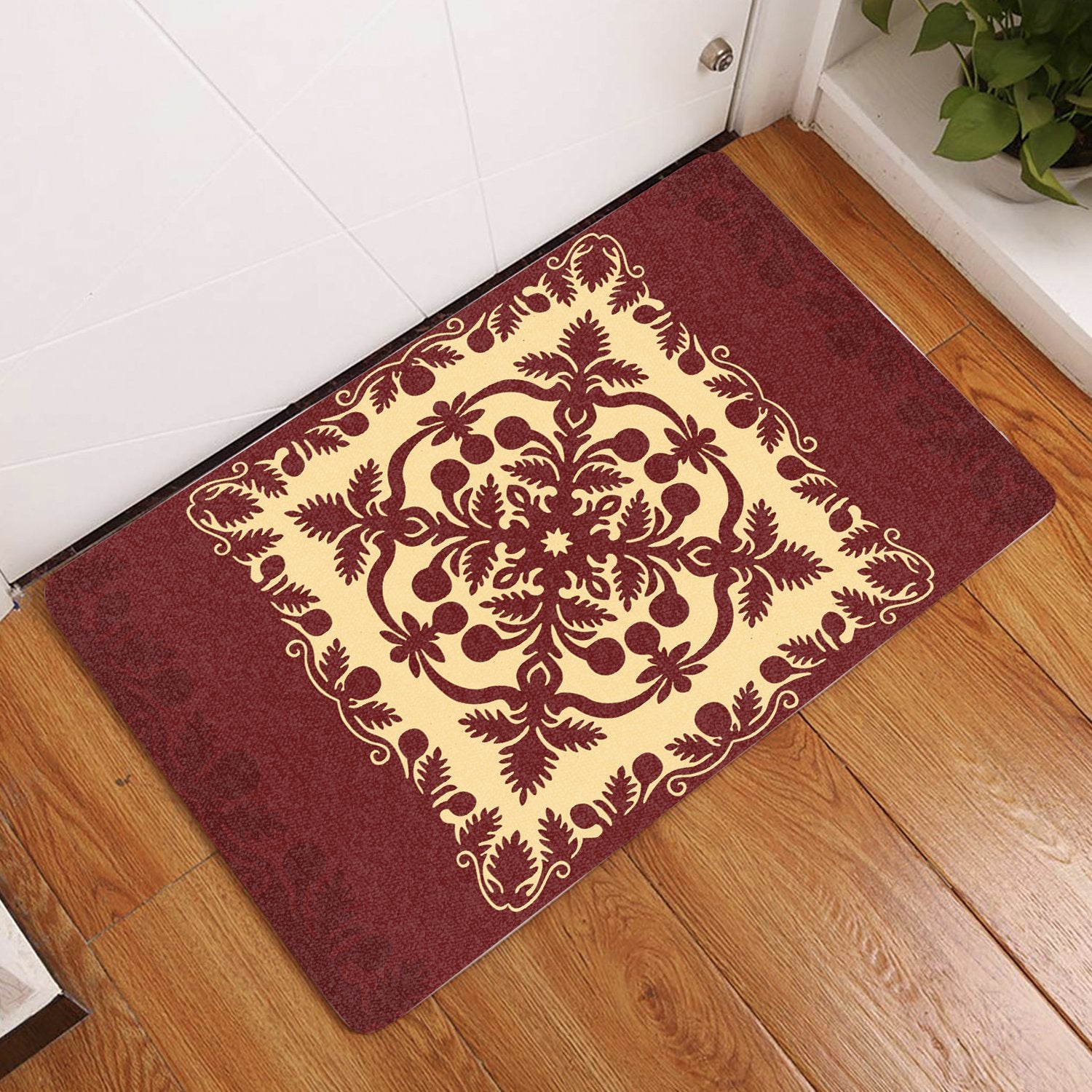 Hawaiian Quilt Royal – Door Mat – Black Door Mat Black - Polynesian Pride