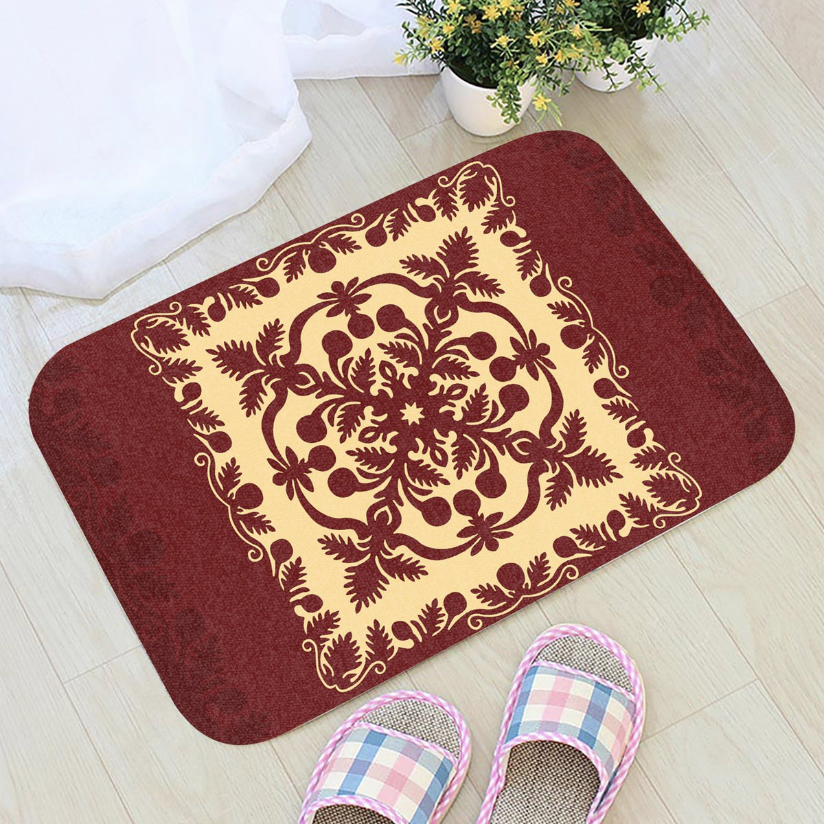 Hawaiian Quilt Royal – Door Mat – Black - Polynesian Pride