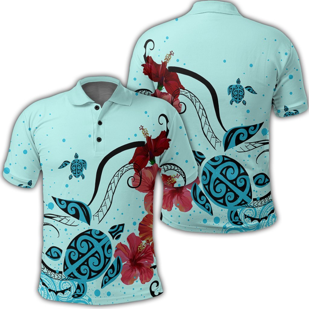 Hawaiian Sea Turtle Hibiscus Brilliant Polynesian Polo Shirt Unisex Black - Polynesian Pride