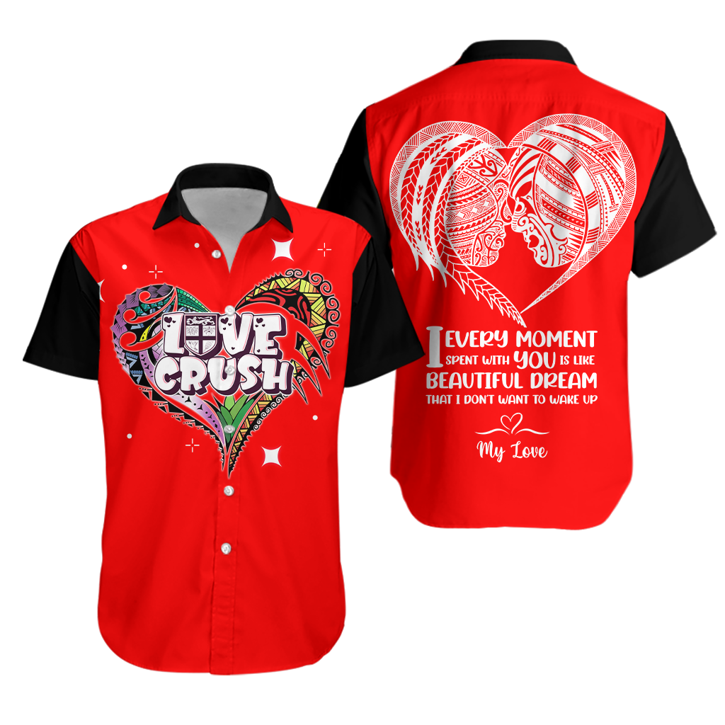 Fiji Valentine Couple Heart Hawaiian Shirt - LT2 Unisex RED - Polynesian Pride