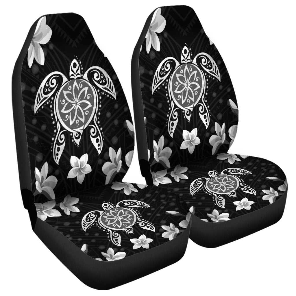 Hawaiian Silver Turtle Plumeria Car Seat Covers AH Universal Fit Black - Polynesian Pride