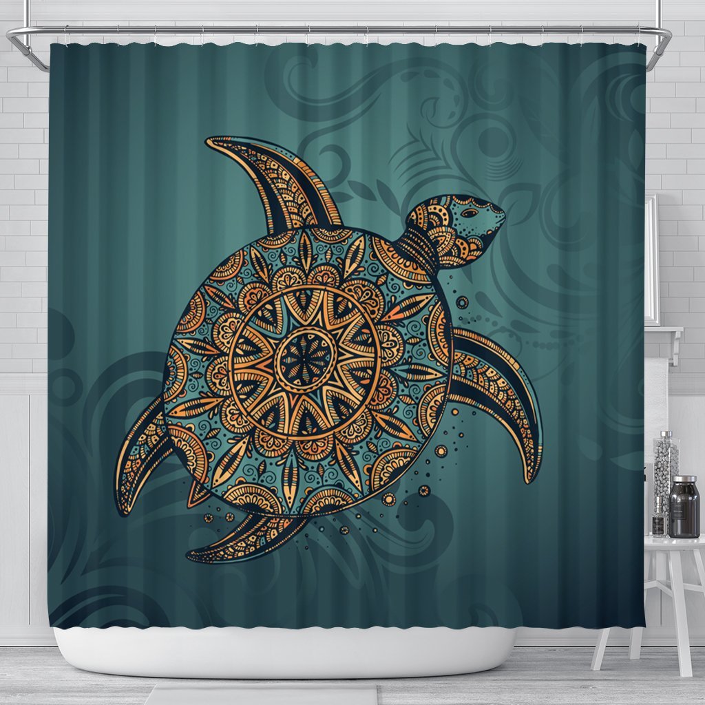 Hawaiian Skillful Turtle Polynesian Shower Curtain - AH 177 x 172 (cm) Black - Polynesian Pride