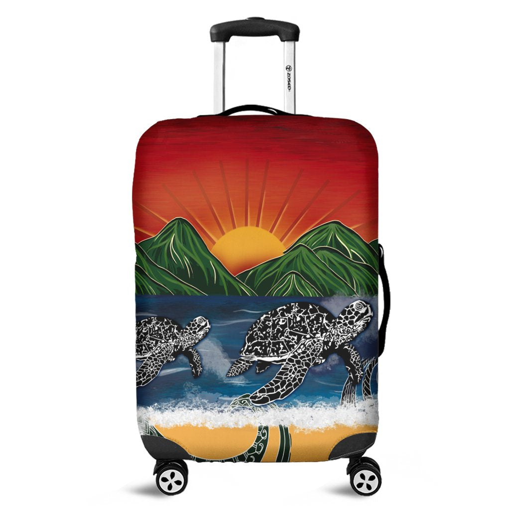 Hawaiian Sunset Ocean Turtle Luggage Covers - AH Black - Polynesian Pride