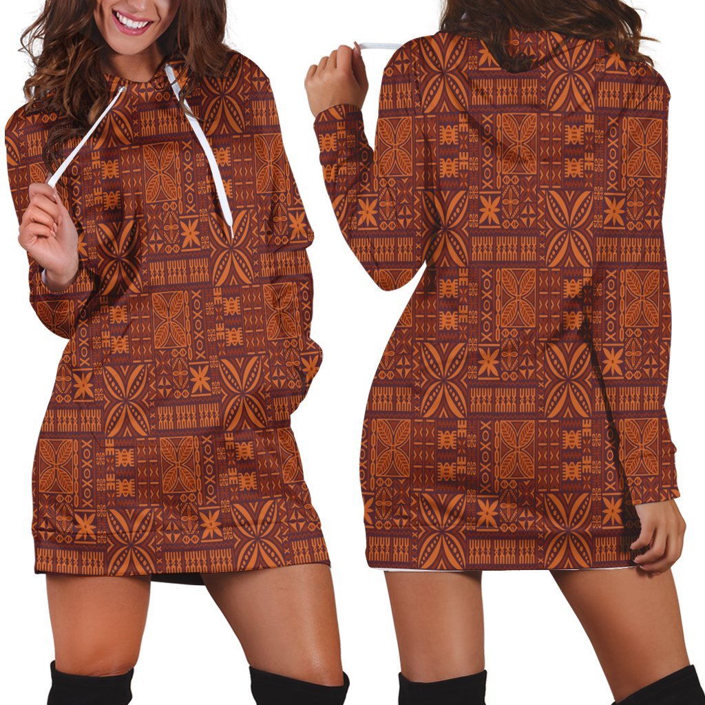 Hawaiian Traditional Aboriginal Pattern Polynesian Hoodie Dress - AH Black - Polynesian Pride