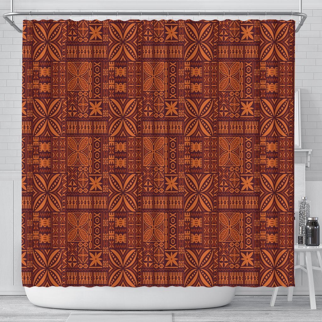 Hawaiian Traditional Aboriginal Pattern Polynesian Shower Curtain - AH 177 x 172 (cm) Black - Polynesian Pride