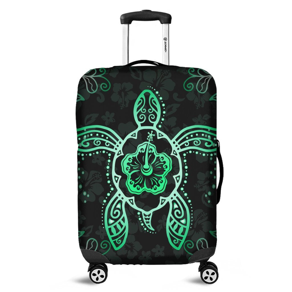 Hawaiian Turtle And Hibiscus Polynesian Luggage Covers Green - AH Black - Polynesian Pride