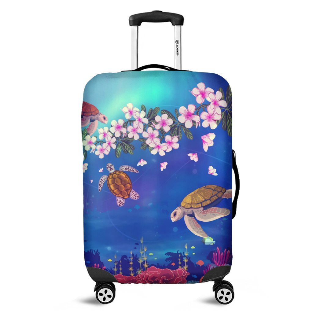 Hawaiian Turtle And Plumeria Pattern Polynesian Luggage Covers - AH Black - Polynesian Pride