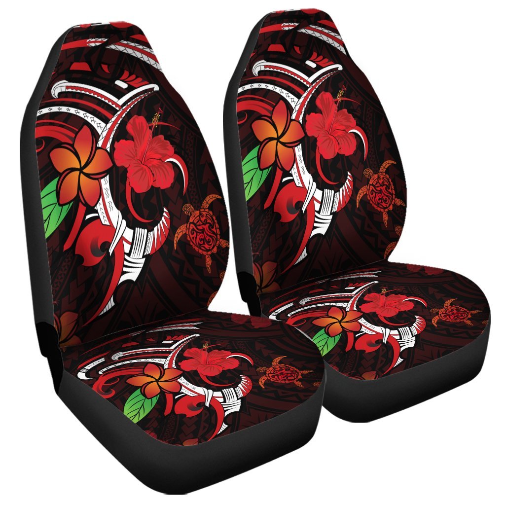 Hawaiian Turtle Hibiscus And Plumeria Flower Polynesian Car Seat Covers - AH Universal Fit Black - Polynesian Pride