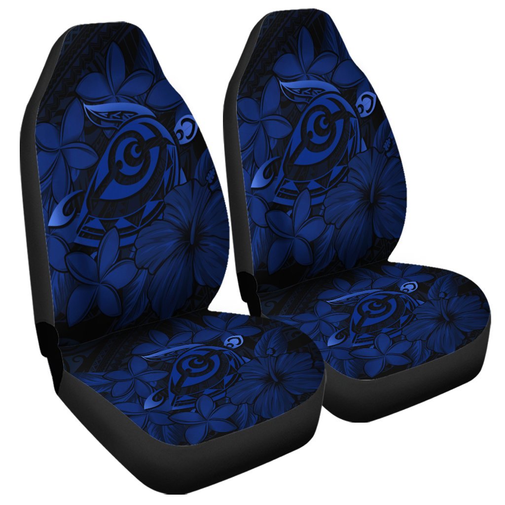 Hawaiian Turtle Hibiscus Plumeria Kanaka Polynesian Car Seat Covers Blue - Soft Style - AH Universal Fit Black - Polynesian Pride