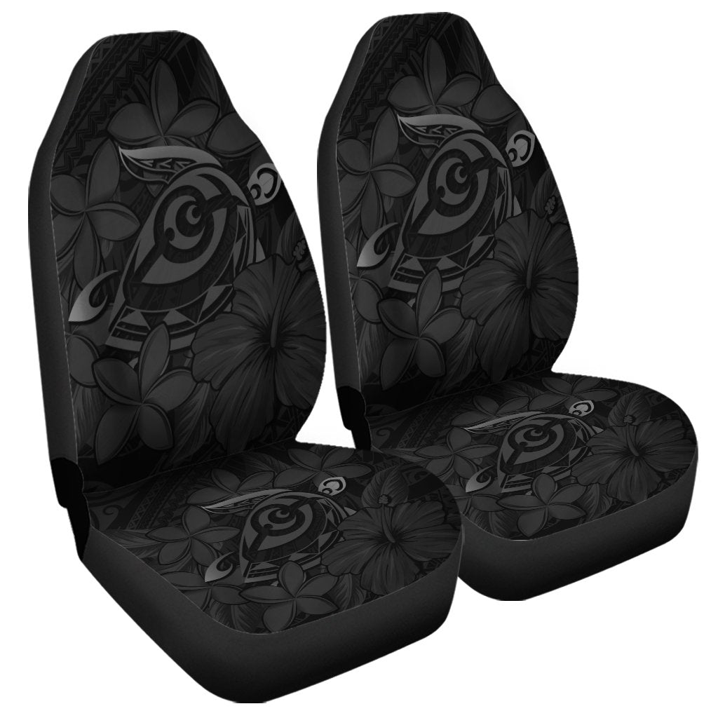 Hawaiian Turtle Hibiscus Plumeria Kanaka Polynesian Car Seat Covers Gray - Soft Style - AH Universal Fit Black - Polynesian Pride