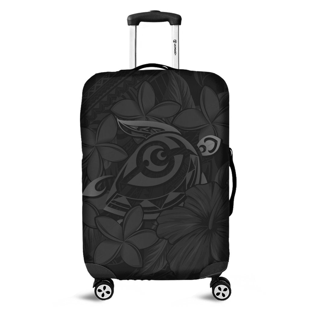 Hawaiian Turtle Hibiscus Plumeria Kanaka Polynesian Luggage Covers Gray - Soft Style - AH Black - Polynesian Pride