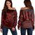 Hawaiian Turtle Hibiscus Plumeria Kanaka Polynesian Women's Off Shoulder Sweater Red - Soft Style - AH Black - Polynesian Pride