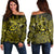 Hawaiian Turtle Hibiscus Plumeria Kanaka Polynesian Women's Off Shoulder Sweater Yellow - Soft Style - AH Black - Polynesian Pride