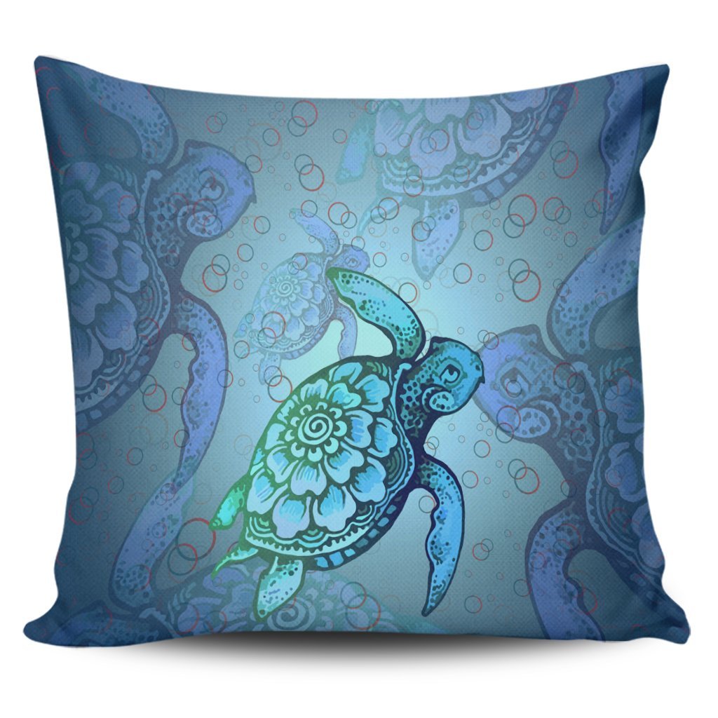 Hawaiian Turtle In The Sea Bubble Polynesian Pillow Covers - AH Pillow Covers Black - Polynesian Pride