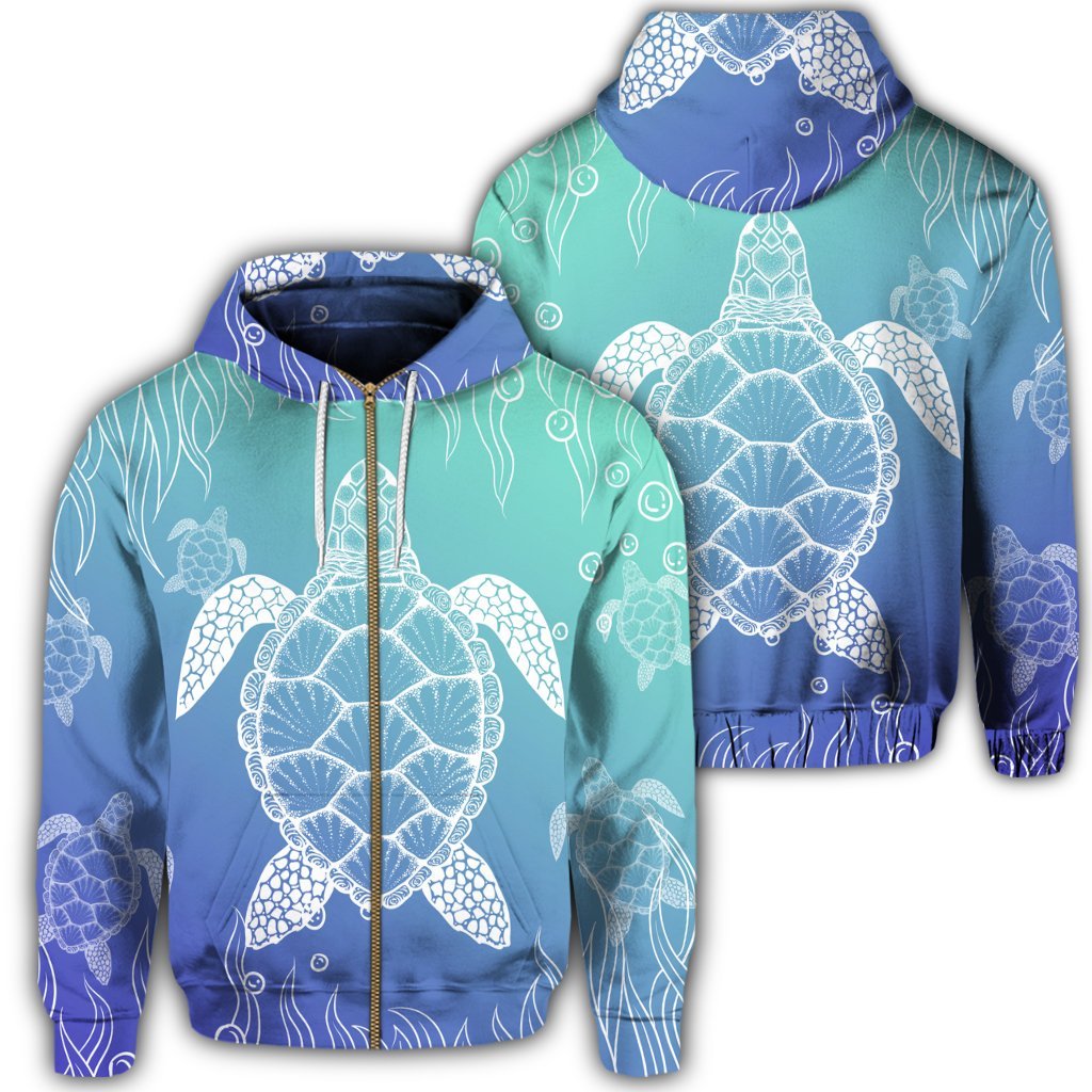 Hawaiian Turtle In The Sea Polynesian Zip Hoodie Unisex Art - Polynesian Pride