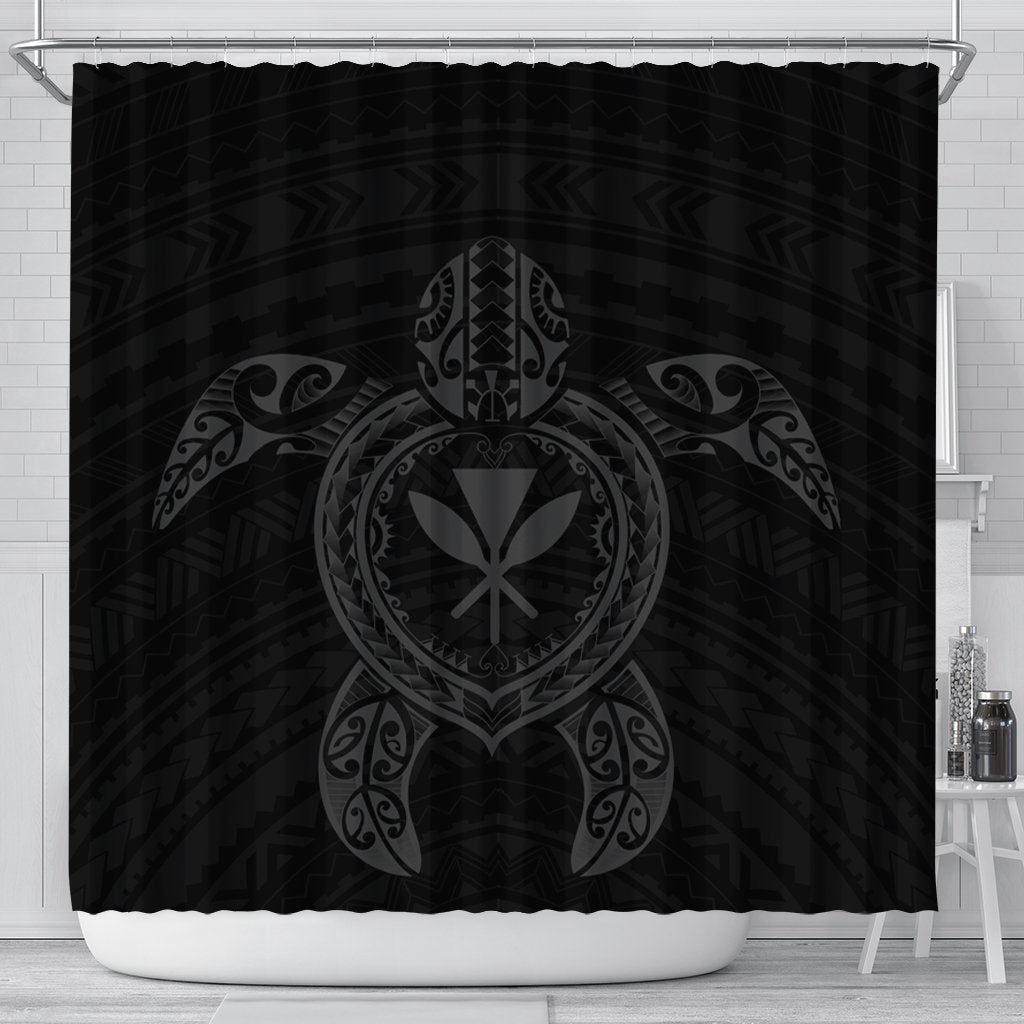 Hawaiian Turtle Kanaka Polynesian Shower Curtain - Gray - AH 177 x 172 (cm) Black - Polynesian Pride