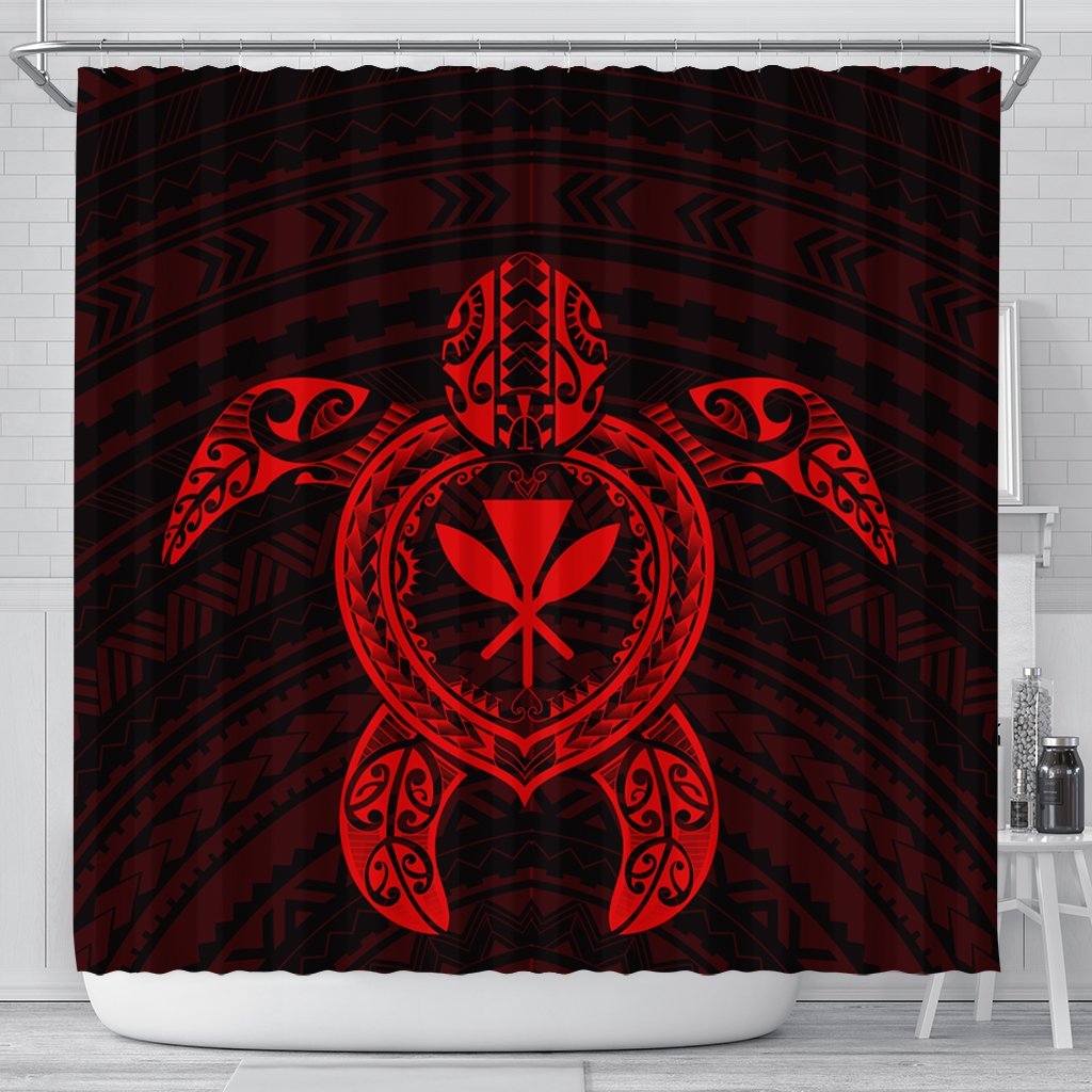 Hawaiian Turtle Kanaka Polynesian Shower Curtain - Red - AH 177 x 172 (cm) Black - Polynesian Pride