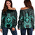 Hawaiian Turtle Kanaka Polynesian Women's Off Shoulder Sweater - Turquoise - AH Black - Polynesian Pride