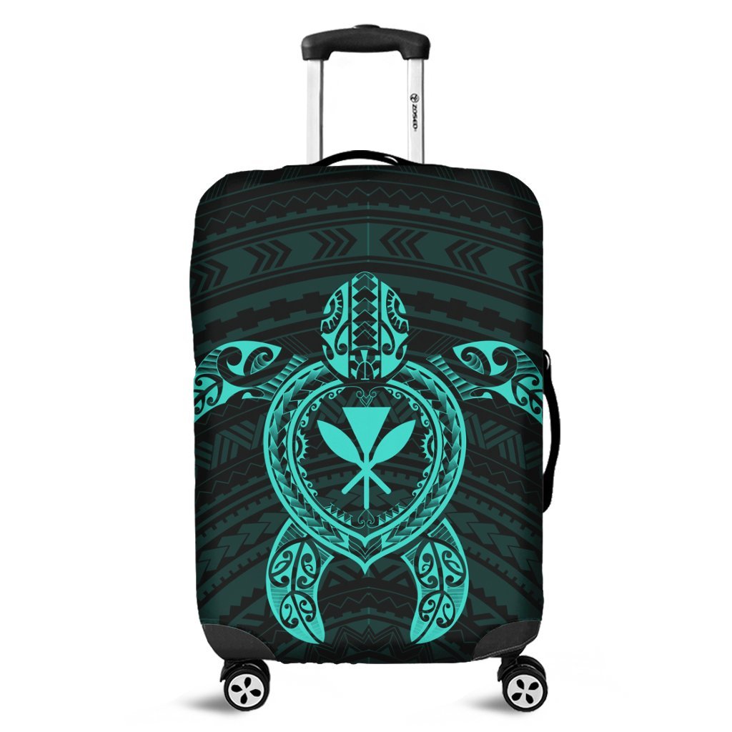 Hawaiian Turtle Kanaka Polynesian Luggage Covers - Turquoise - AH Black - Polynesian Pride