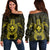 Hawaiian Turtle Kanaka Polynesian Women's Off Shoulder Sweater - Yellow - AH Black - Polynesian Pride