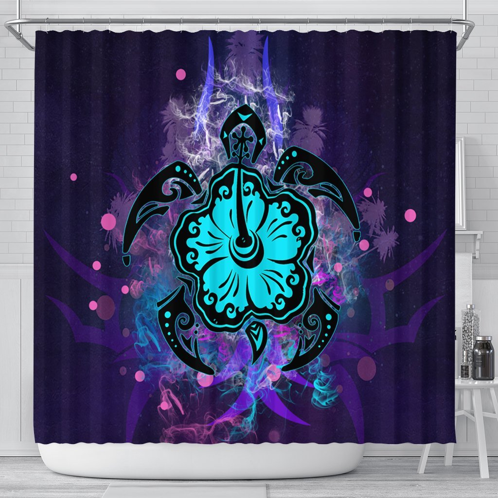 Hawaiian Turtle Mystery Polynesian Shower Curtain - AH 177 x 172 (cm) Black - Polynesian Pride