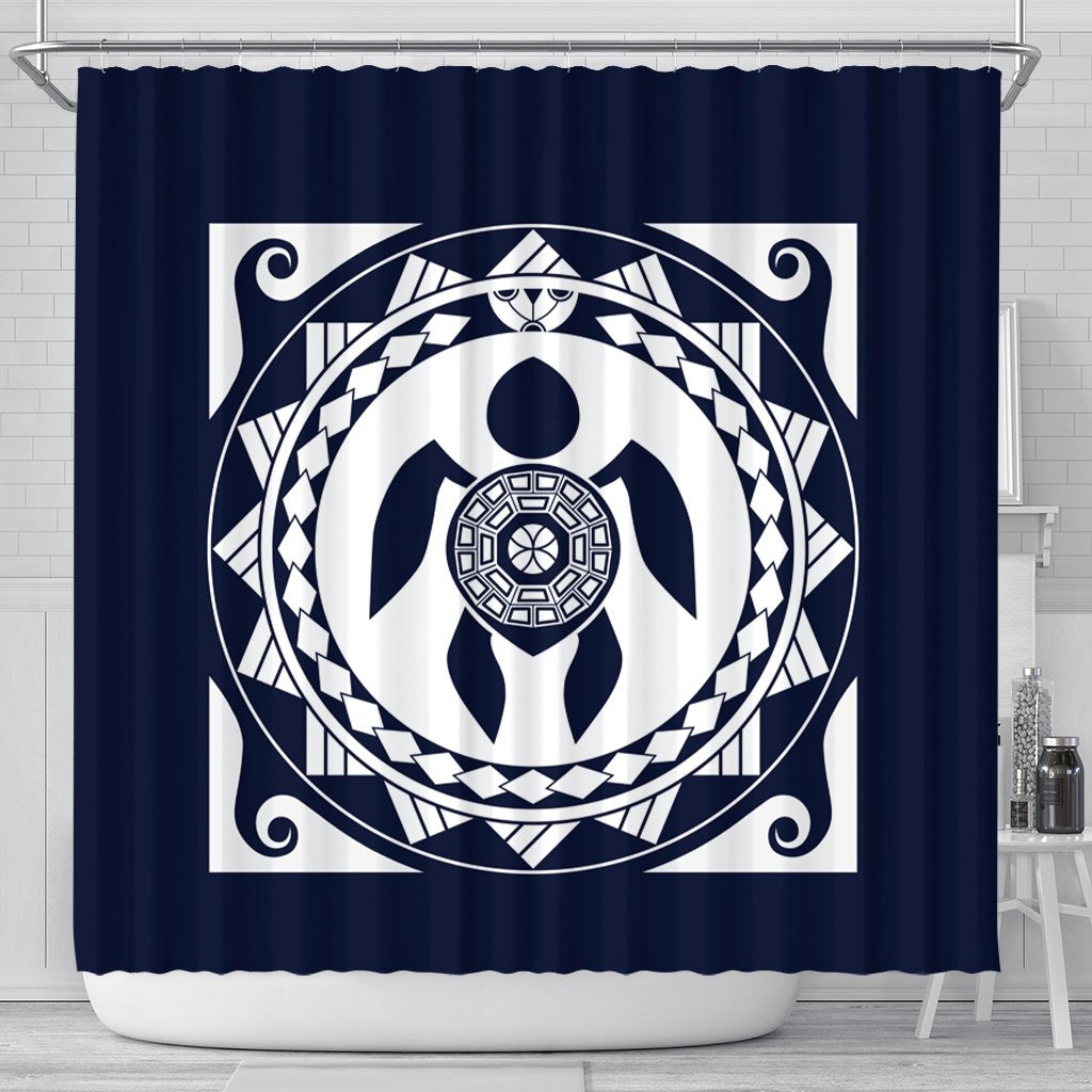 Hawaiian Turtle Pattern Shower Curtain - AH 177 x 172 (cm) Black - Polynesian Pride