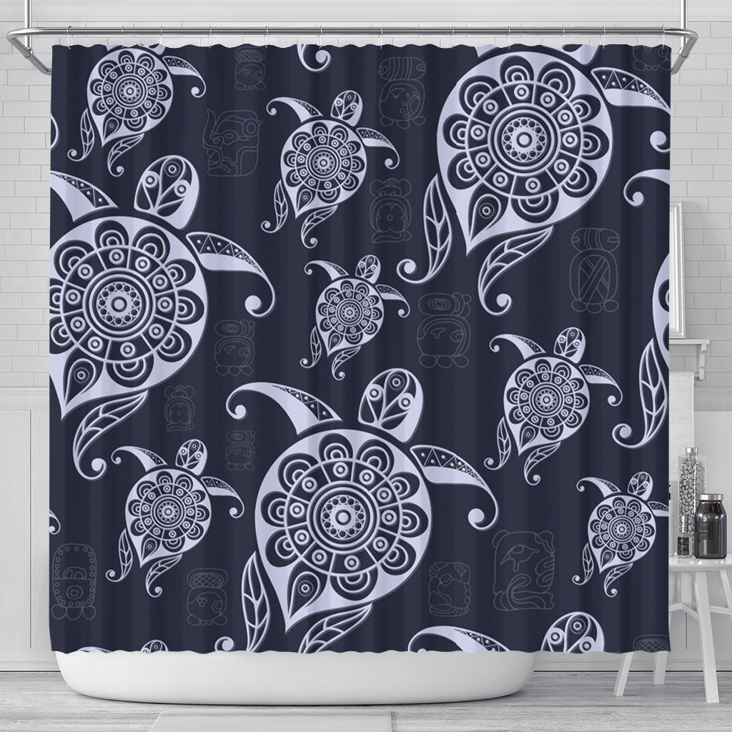 Hawaiian Turtle Pattern Wonderfull Shower Curtain - AH 177 x 172 (cm) Black - Polynesian Pride