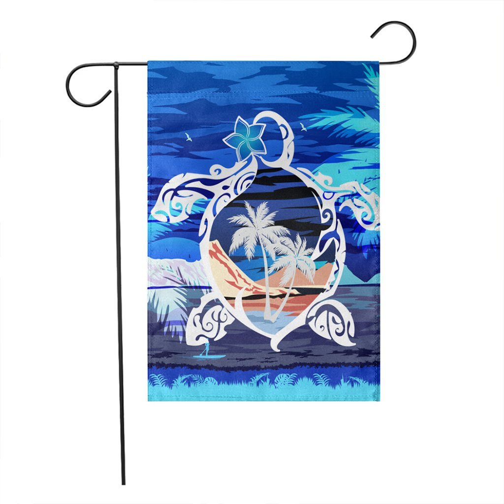 Hawaiian Turtle Plumeria Coconut Tree Polynesian Flag Blue - AH House Flag - Polynesian Pride