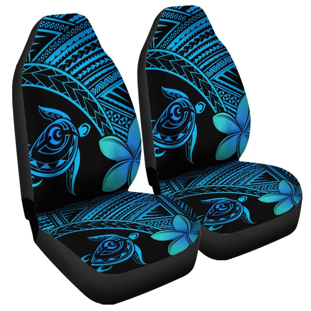 Hawaiian Turtle Plumeria Kakau Polynesian Quilt Car Seat Covers - Blue One Size Black - Polynesian Pride