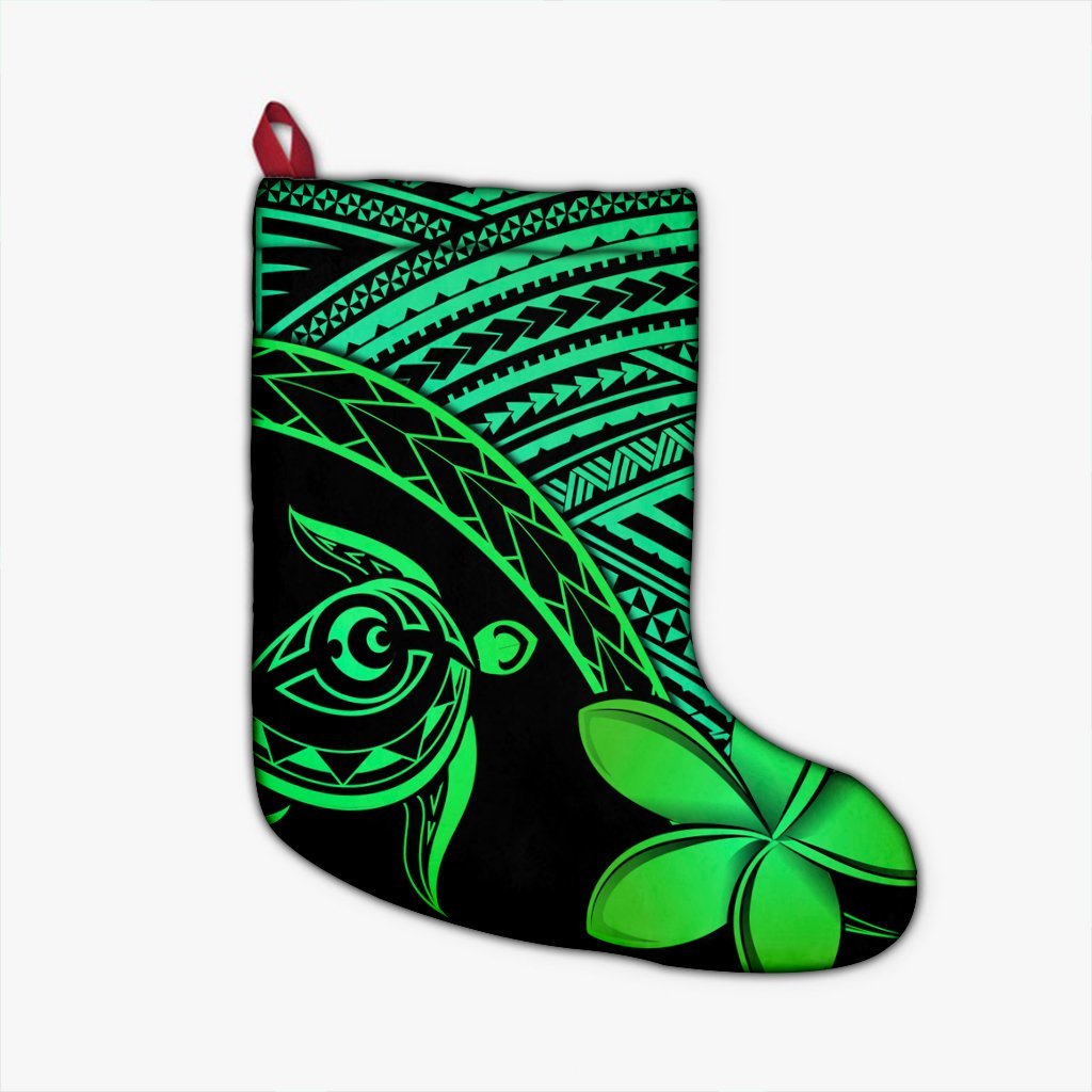 Hawaiian Turtle Plumeria Kakau Polynesian Quilt Christmas Stocking Neo Green AH Christmas Stocking 26 X 42 cm Black - Polynesian Pride