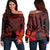 Hawaiian Turtle Plumeria Kakau Polynesian Quilt Women's Off Shoulder Sweater Neo Red AH Black - Polynesian Pride