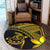 Hawaiian Turtle Plumeria Kakau Polynesian Quilt Round Carpet Neo Yellow AH - Polynesian Pride