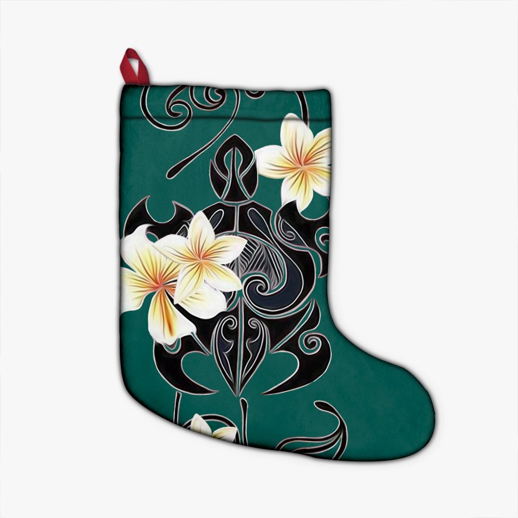 Hawaiian Turtle Plumeria Polynesian Christmas Stocking Mint - AH Christmas Stocking 26 X 42 cm Black - Polynesian Pride