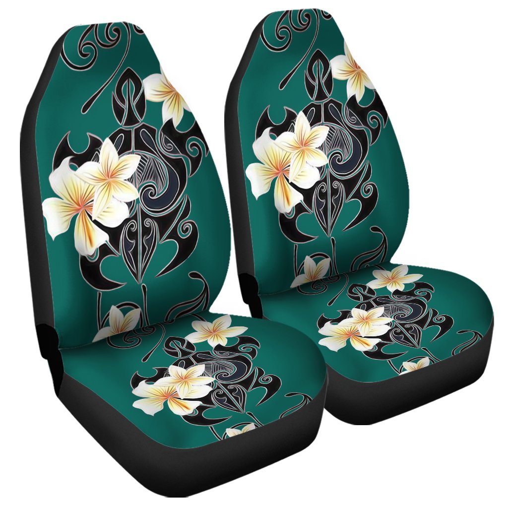 Hawaiian Turtle Plumeria Polynesian Car Seat Covers Mint - AH Universal Fit Black - Polynesian Pride