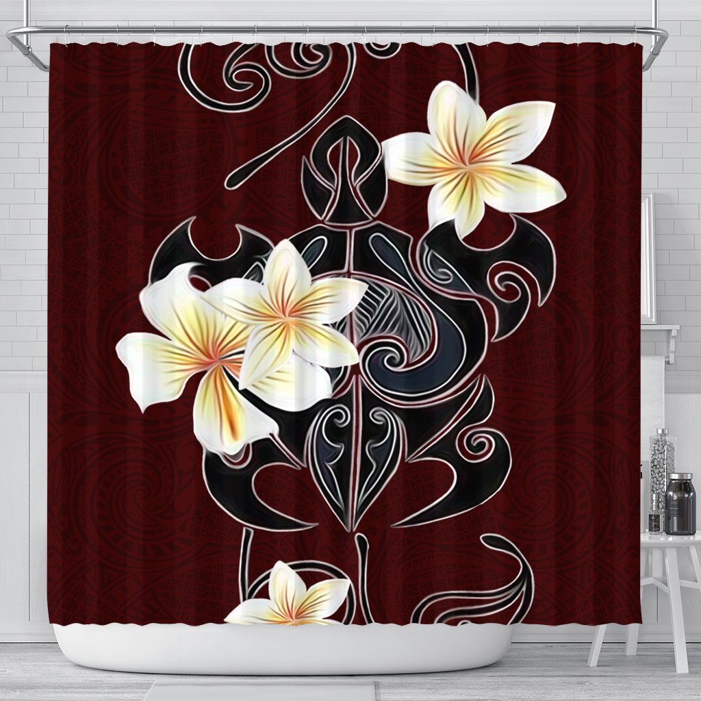 Hawaiian Turtle Plumeria Polynesian Shower Curtain Red - AH 177 x 172 (cm) Black - Polynesian Pride