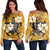 Hawaiian Turtle Plumeria Polynesian Women's Off Shoulder Sweater Yellow - AH Black - Polynesian Pride