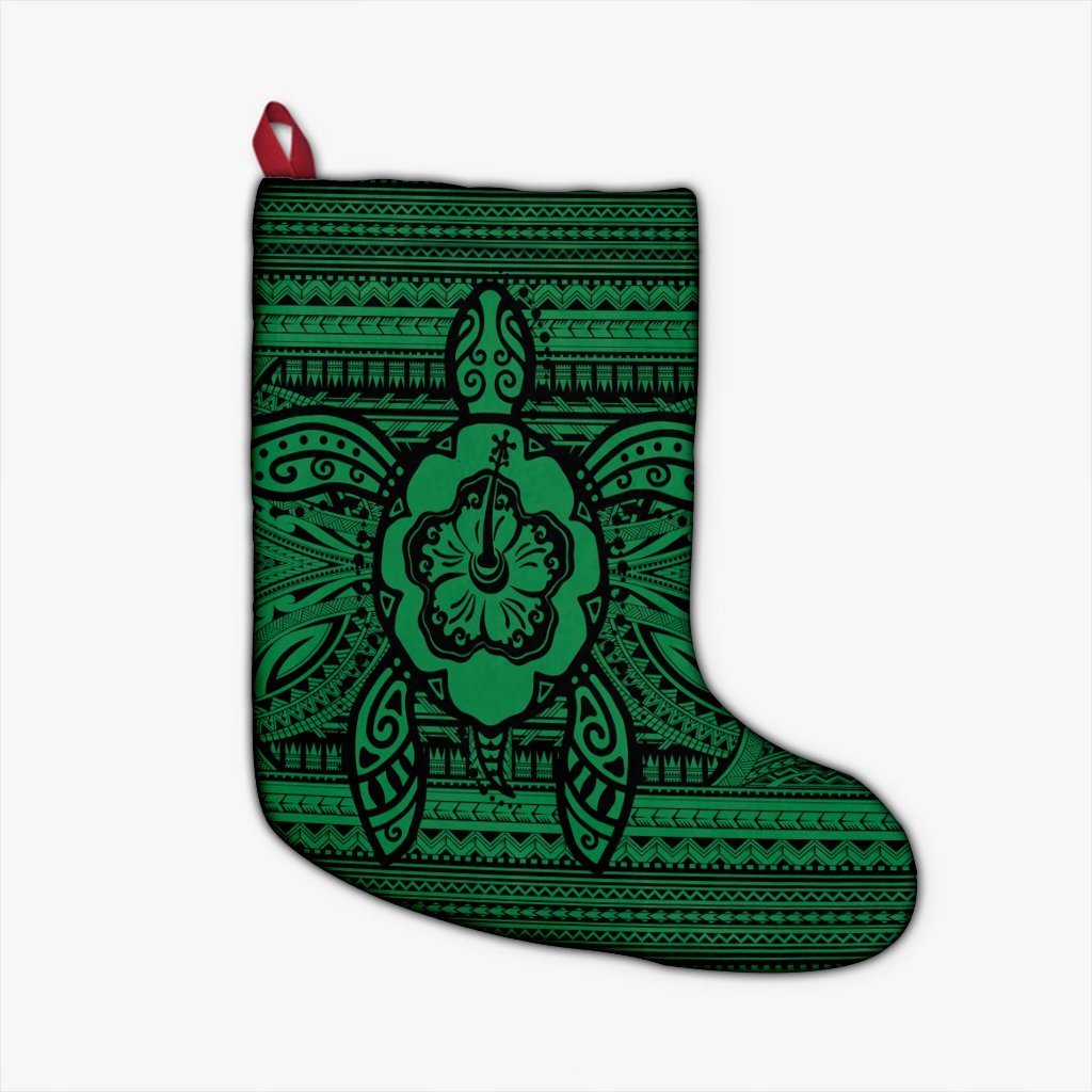 Hawaiian Turtle Polynesian Tribal Christmas Stocking Green AH Christmas Stocking 26 X 42 cm Black - Polynesian Pride