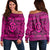 Hawaiian Turtle Polynesian Tribal Women's Off Shoulder Sweater Pink AH Black - Polynesian Pride