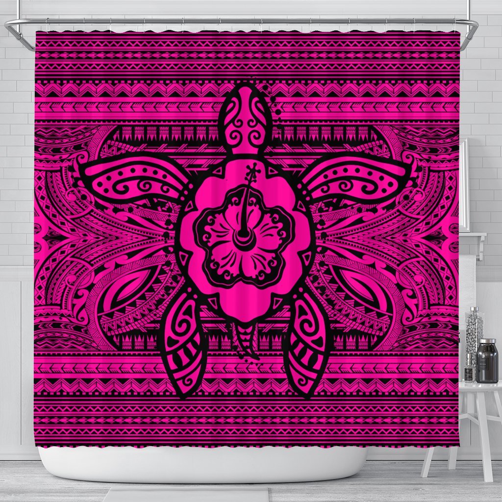 Hawaiian Turtle Polynesian Tribal Shower Curtain Pink AH 177 x 172 (cm) Black - Polynesian Pride