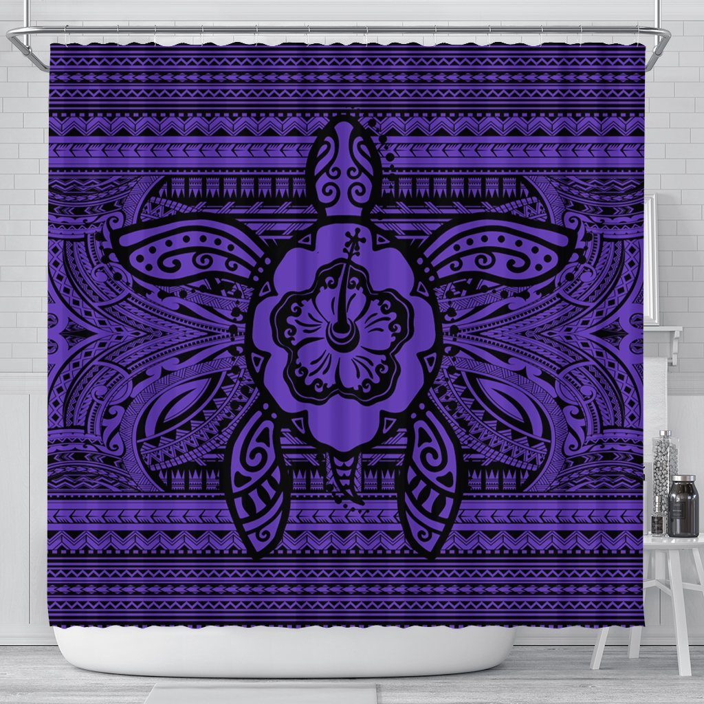 Hawaiian Turtle Polynesian Tribal Shower Curtain Purple AH 177 x 172 (cm) Black - Polynesian Pride